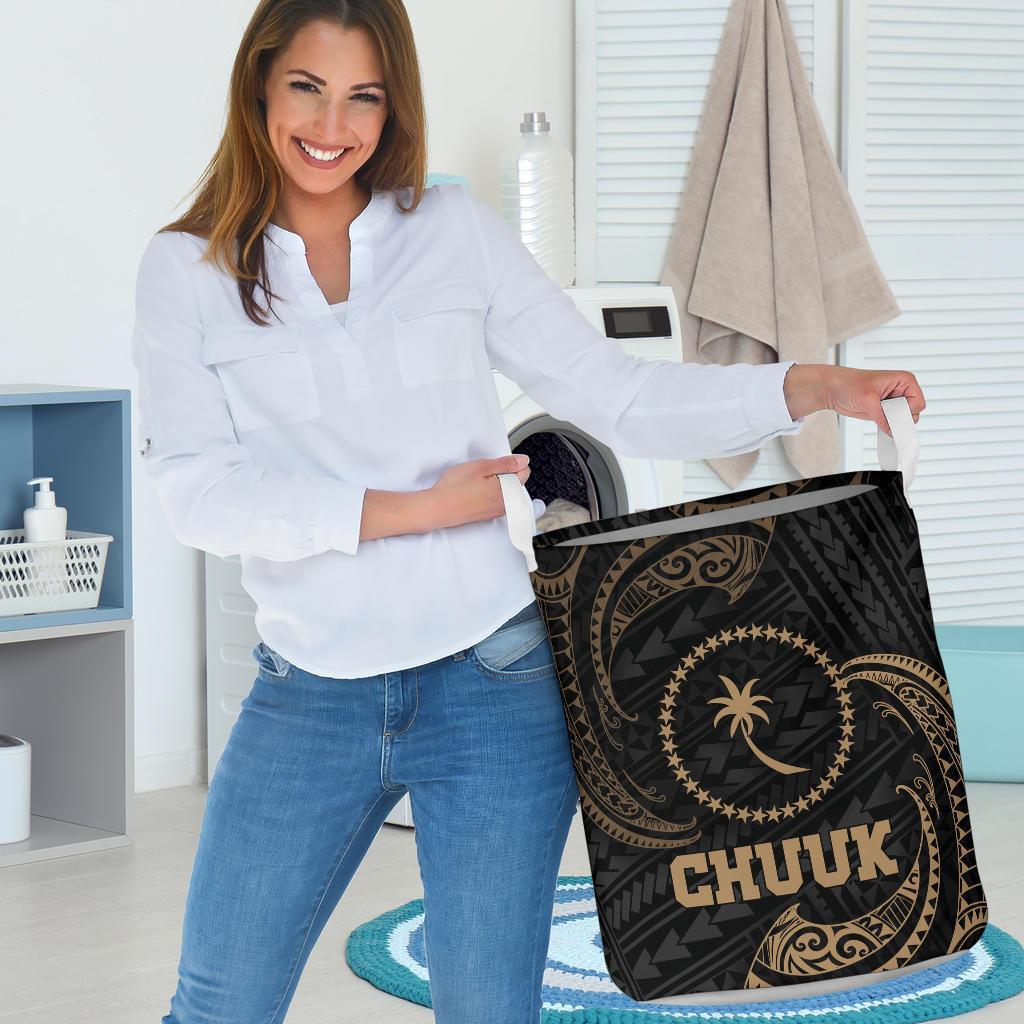 Chuuk Micronesia Laundry Basket - Gold Tribal Wave - Polynesian Pride