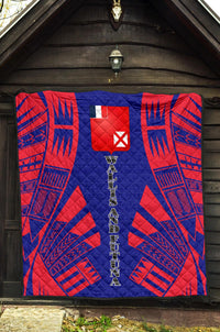 Wallis And Futuna Premium Quilt - Wallis And Futuna Coat Of Arms Polynesian Red Tattoo (Dark Blue) - Polynesian Pride