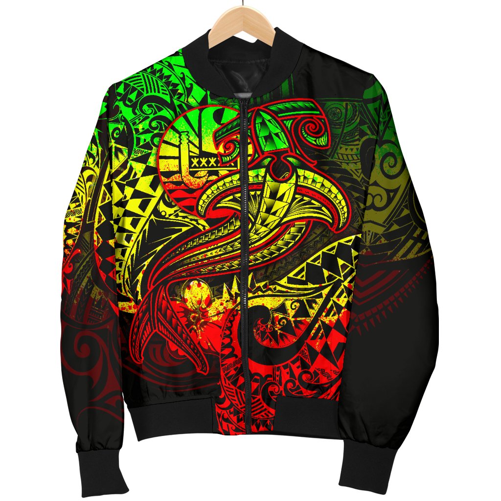 Tahiti Men's Bomber Jacket - Reggae Shark Polynesian Tattoo - Polynesian Pride