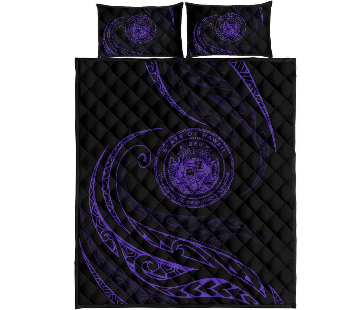 Hawaii Coat Of Arms Quilt Bed Set - Purple - Frida Style Black - Polynesian Pride