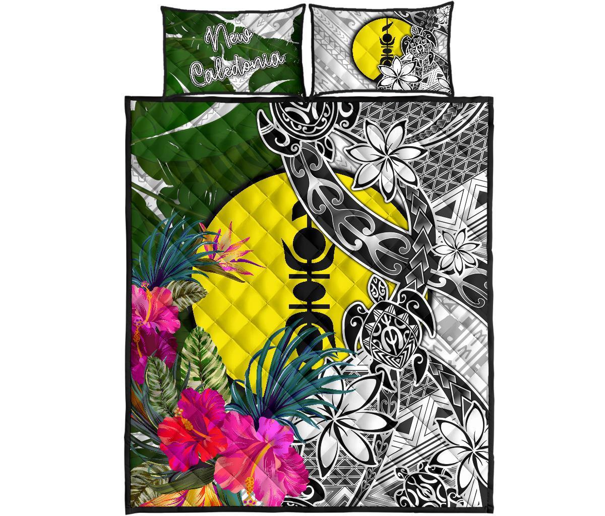 New Caledonia Quilt Bed Set White - Turtle Plumeria Banana Leaf - Polynesian Pride