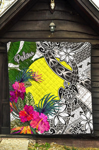 Palau Premium Quilt White - Turtle Plumeria Banana Leaf - Polynesian Pride