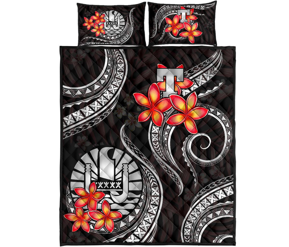 Tahiti Polynesian Quilt Bed Set - White Plumeria - Polynesian Pride