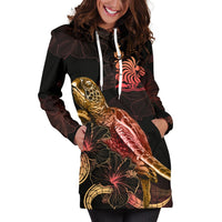 New Caledonia Polynesian Hoodie Dress - Turtle With Blooming Hibiscus Gold - Polynesian Pride