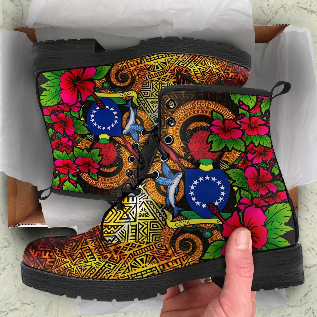 Cook Islands Polynesian Leather Boots - Hibiscus Vintage Orange - Polynesian Pride