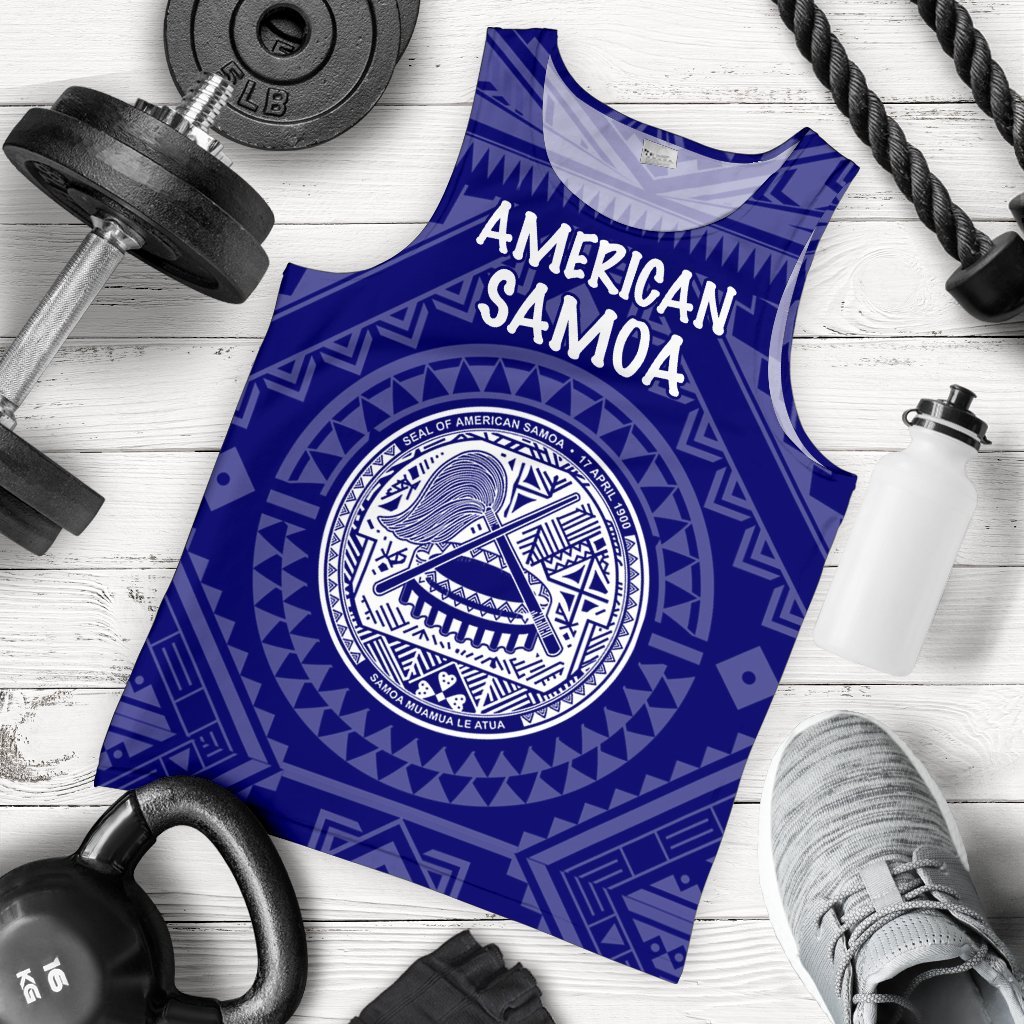 American Samoa Men's Tank Top - Seal In Polynesian Tattoo Style ( Blue) Blue - Polynesian Pride