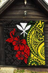 Hawaii Premium Quilt - Kanaka Maoli Hibiscus Flowers - Polynesian Pride