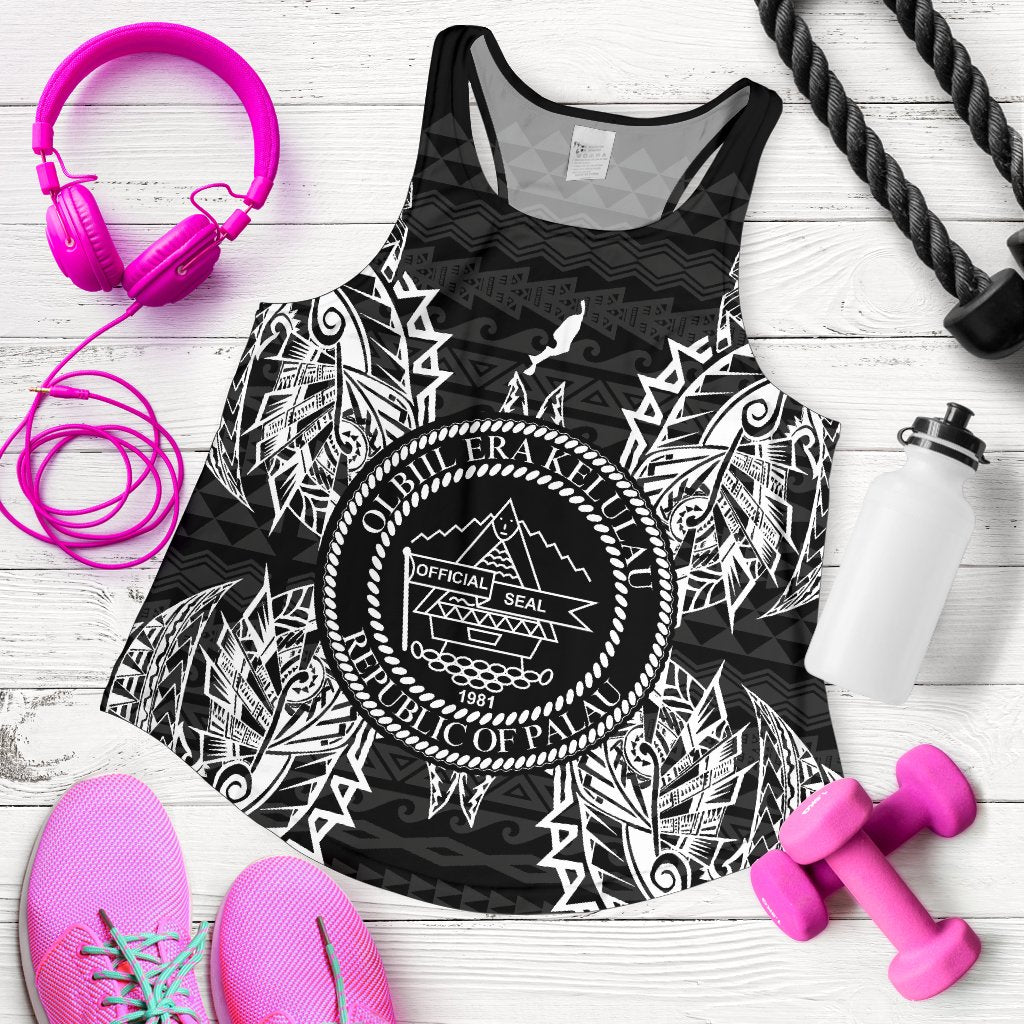 Palau Polynesian Women Tank Top Map Black - Polynesian Pride