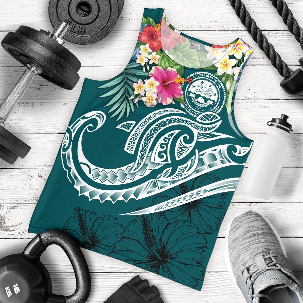 FSM Polynesian Men's Tank Top - Summer Plumeria (Turquoise) Turquoise - Polynesian Pride