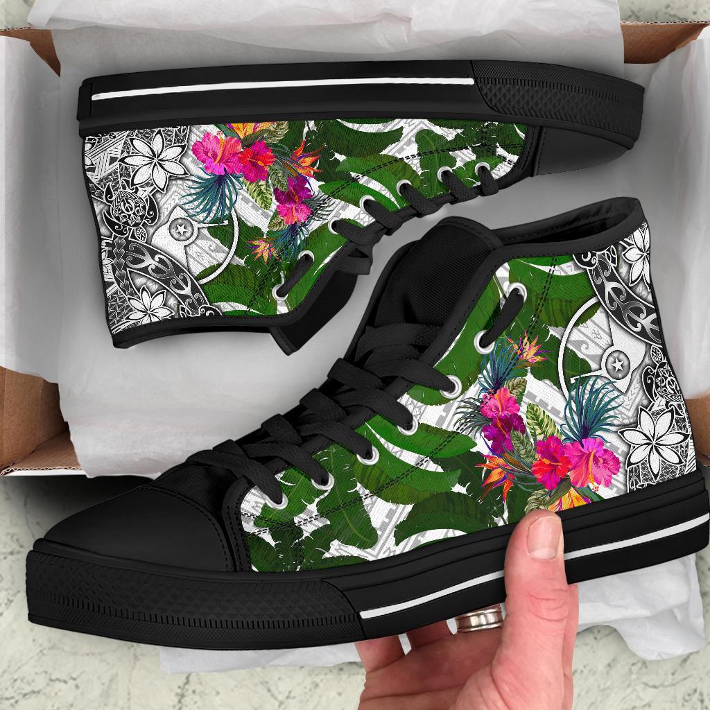 Yap High Top Shoes White - Turtle Plumeria Banana Leaf - Polynesian Pride