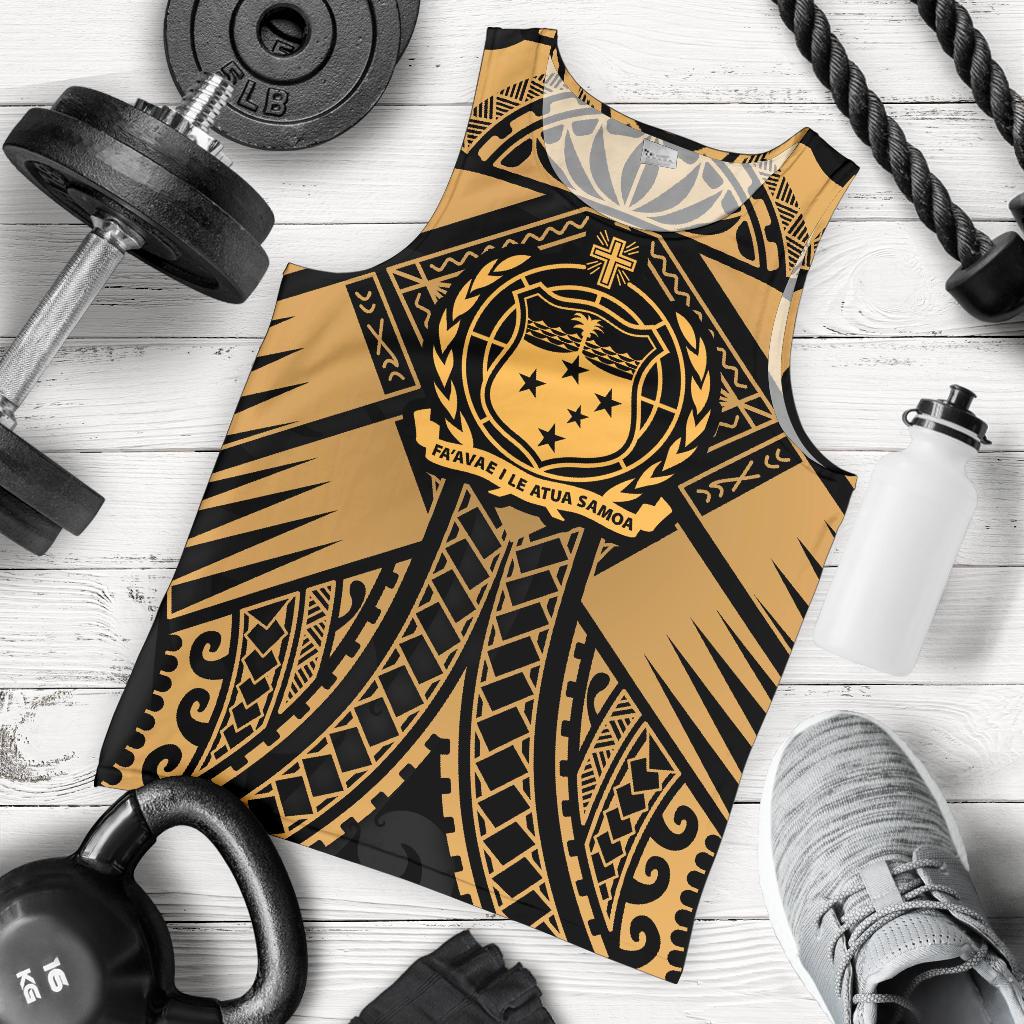 Samoa Polynesian Men's Tank Top - Samoa Gold Seal with Polynesian Tattoo Gold - Polynesian Pride