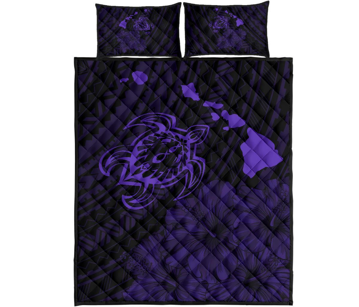 Hawaii Sea Turtle Is Swimming Toward Quilt Bed Set Purple Art - Polynesian Pride