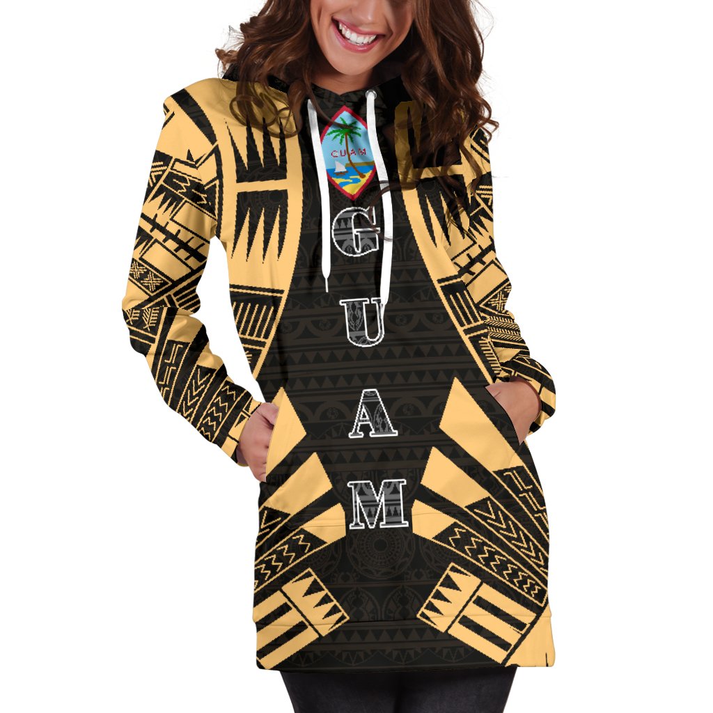 Guam Hoodie Dress - Polynesian Tattoo Gold - Polynesian Pride