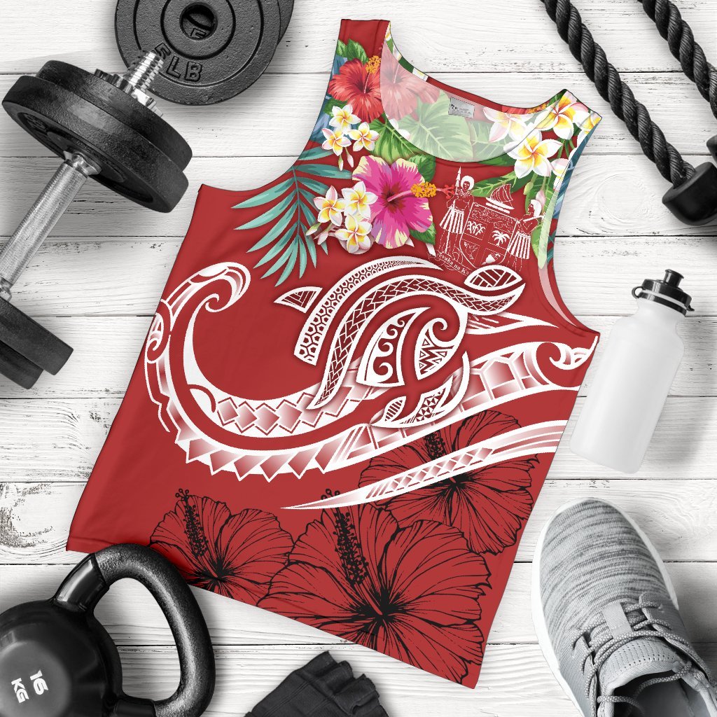 Fiji Polynesian Men's Tank Top - Summer Plumeria (Red) Red - Polynesian Pride