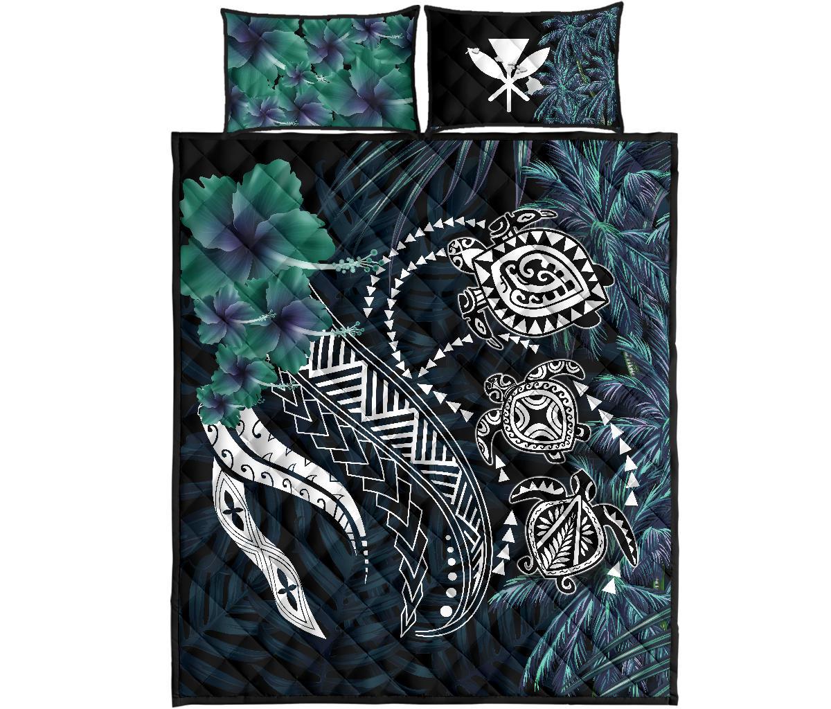 Kanaka Maoli (Hawaiian) Quilt Bed Set - Polynesian Turtle Pacific Tribal Black - Polynesian Pride