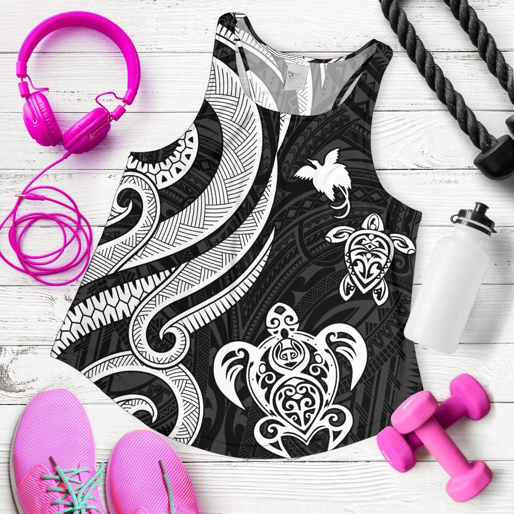 Papua New Guinea Women's Racerback Tank - White Tentacle Turtle White - Polynesian Pride