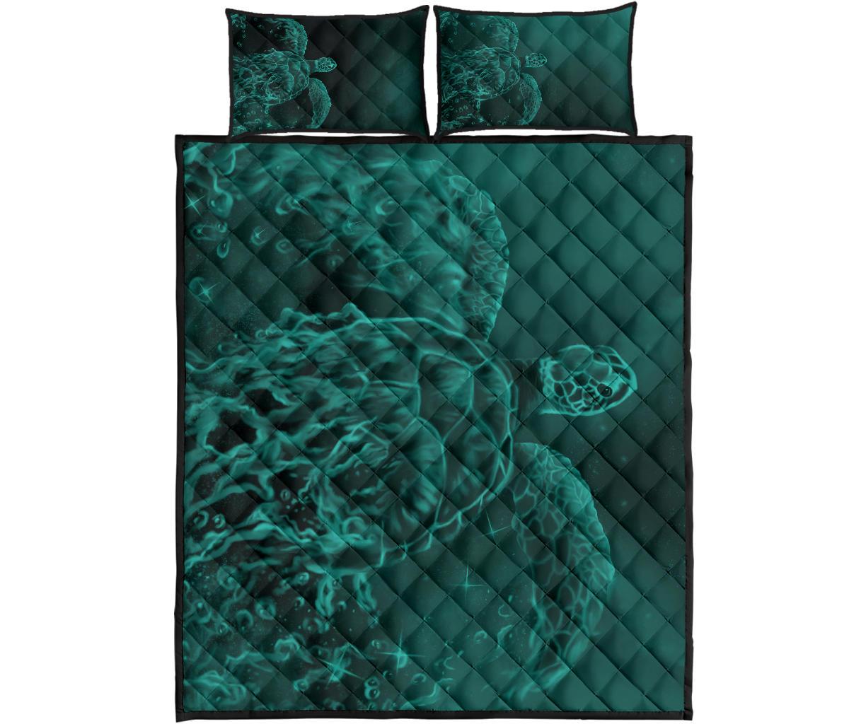 Hawaii Sea Turtle Water Color Travel Galaxy Quilt Bed Set - AH - Turquoise Turquoise - Polynesian Pride