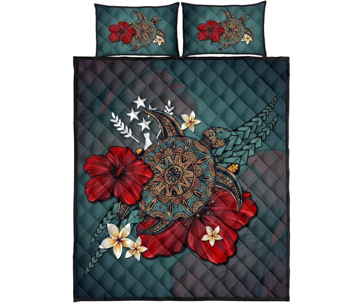 Kosrae Quilt Bed Set - Blue Turtle Tribal Blue - Polynesian Pride