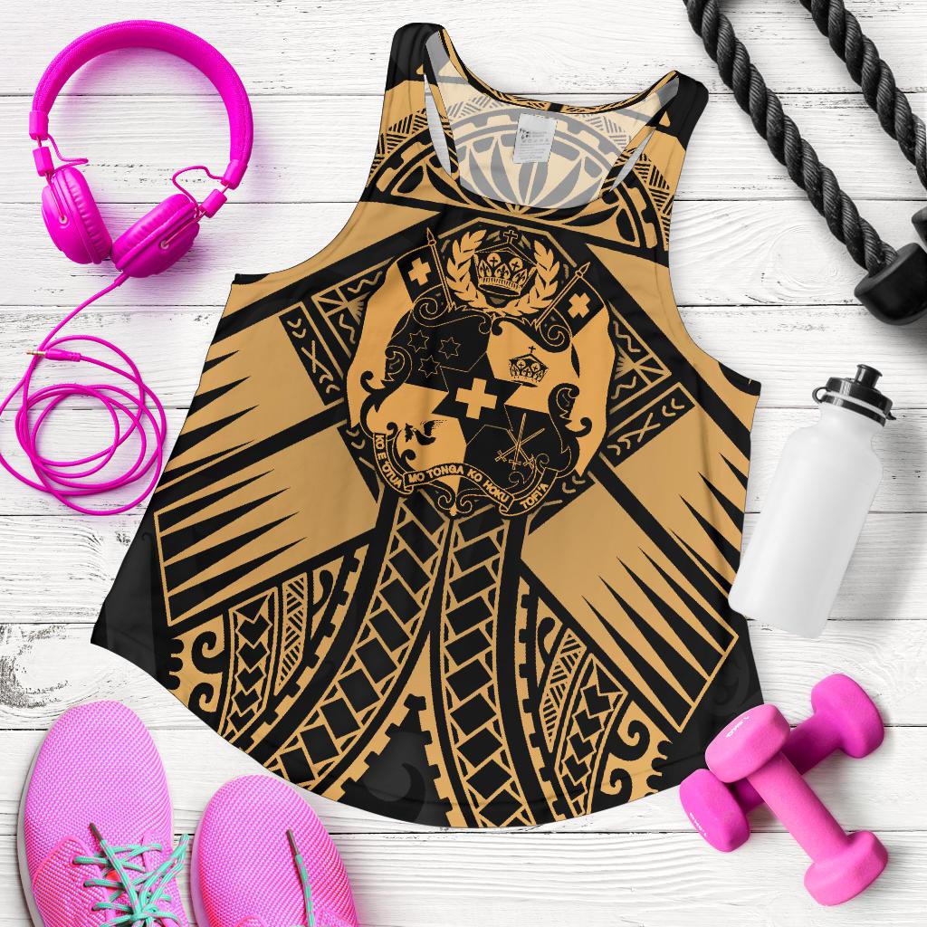 Tonga Polynesian Women's Racerback Tank - Tonga Gold Seal Polynesian Tattoo Gold - Polynesian Pride