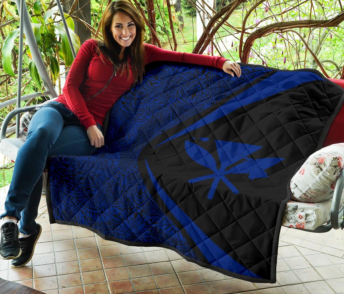 Hawaii Kanaka Polynesian Black And Blue Premium Quilt - Circle Style - Polynesian Pride
