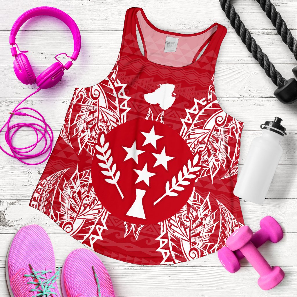 Kosrae Polynesian Women Tank Top Map Red White - Polynesian Pride