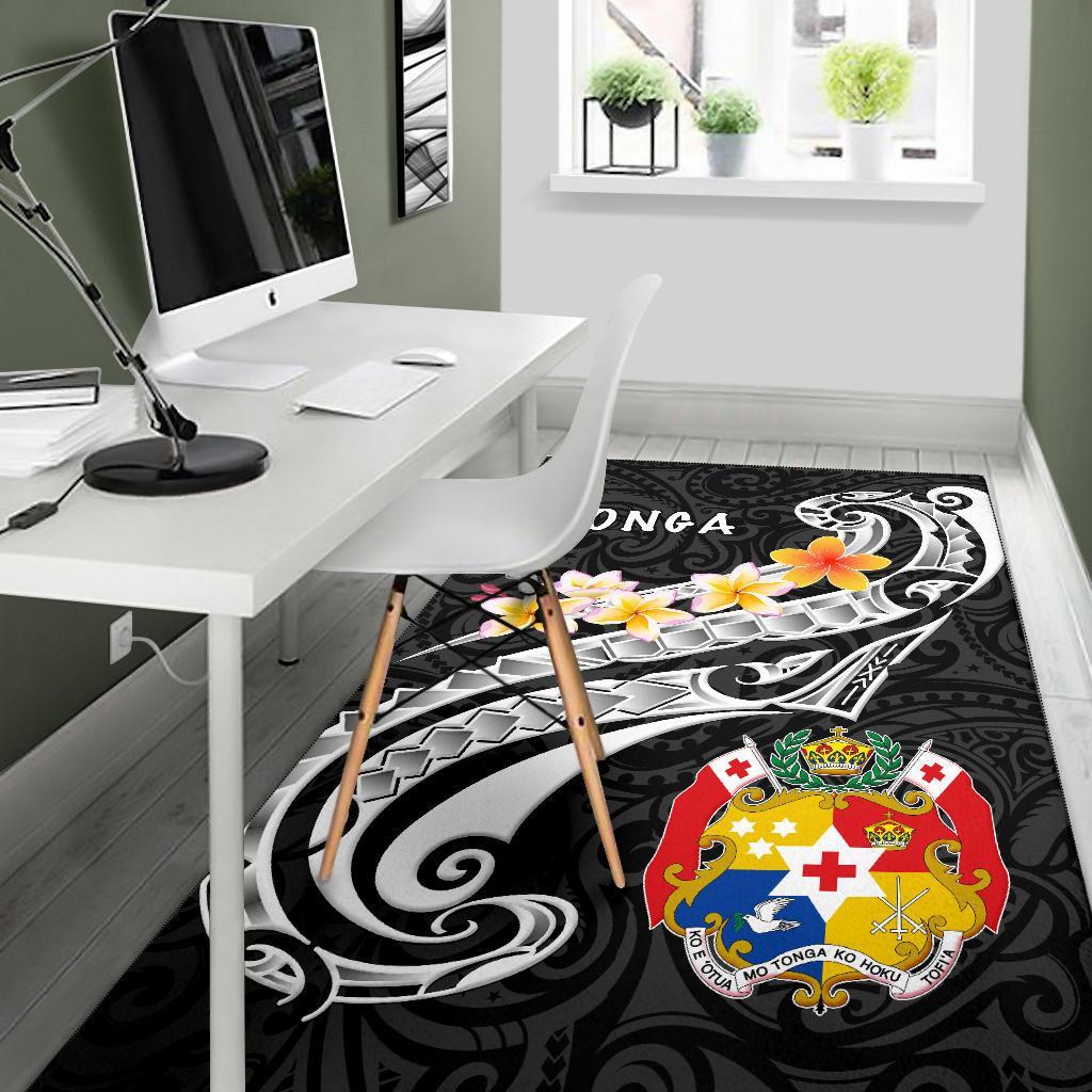 Tonga Area Rug - Tonga Seal Polynesian Patterns Plumeria (Black) - Polynesian Pride