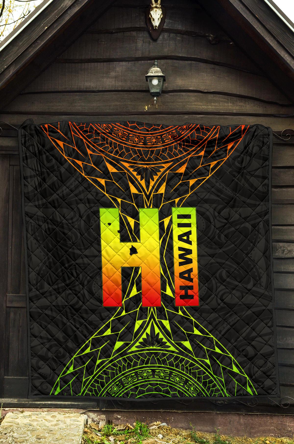 Hawaii Polynesian Quilt - Hawaii Map Reggae Color Version - Polynesian Pride