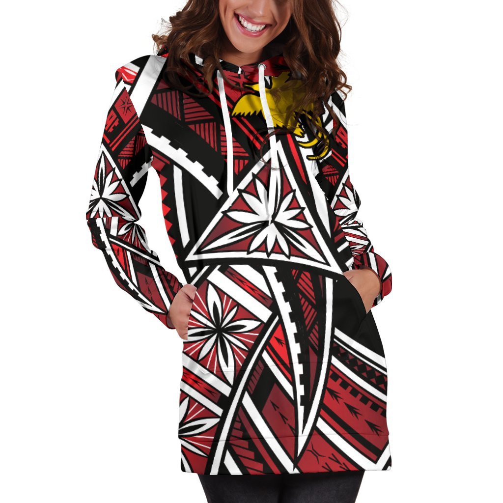 Papua New Guinea Women's Hoodie Dress - Tribal Flower Special Pattern Red Color - Polynesian Pride