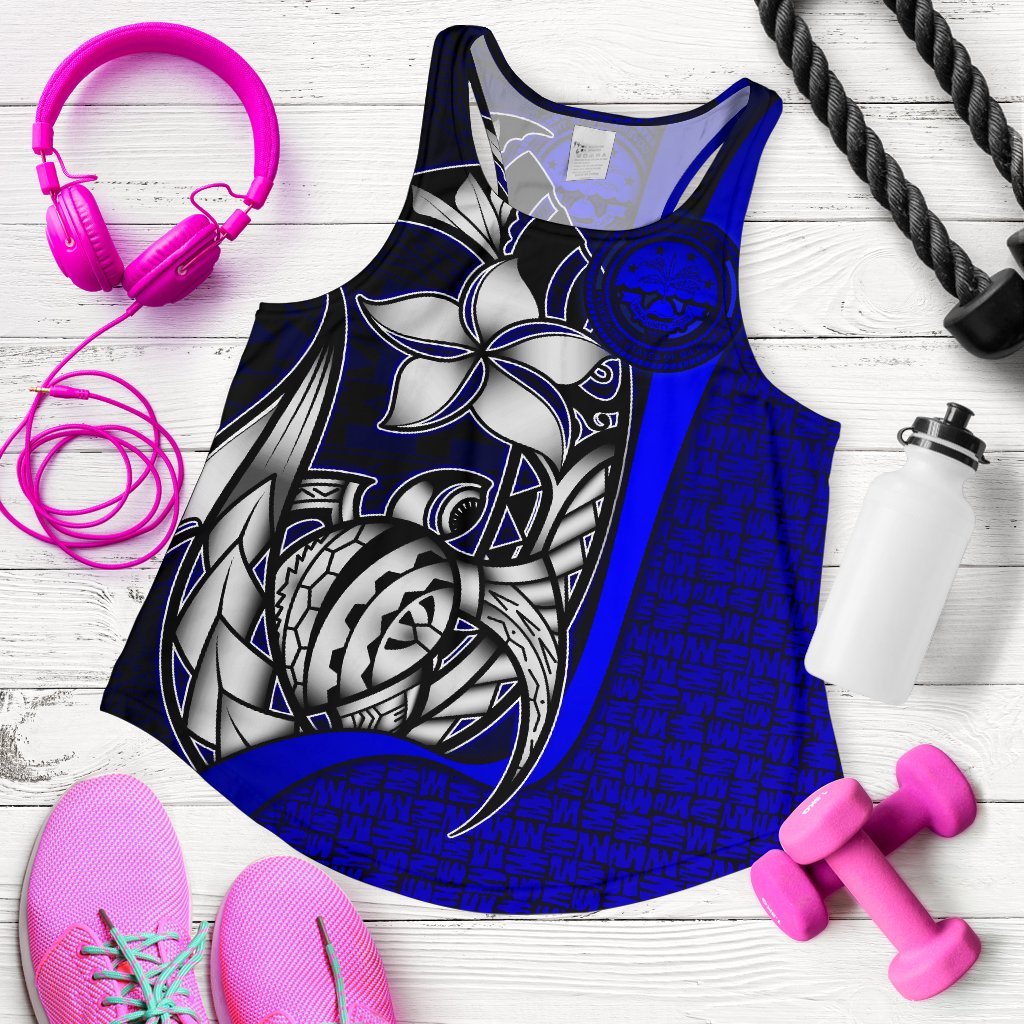Federated States of Micronesia Women's Racerback Tank Blue - Turtle With Hook - Polynesian Pride