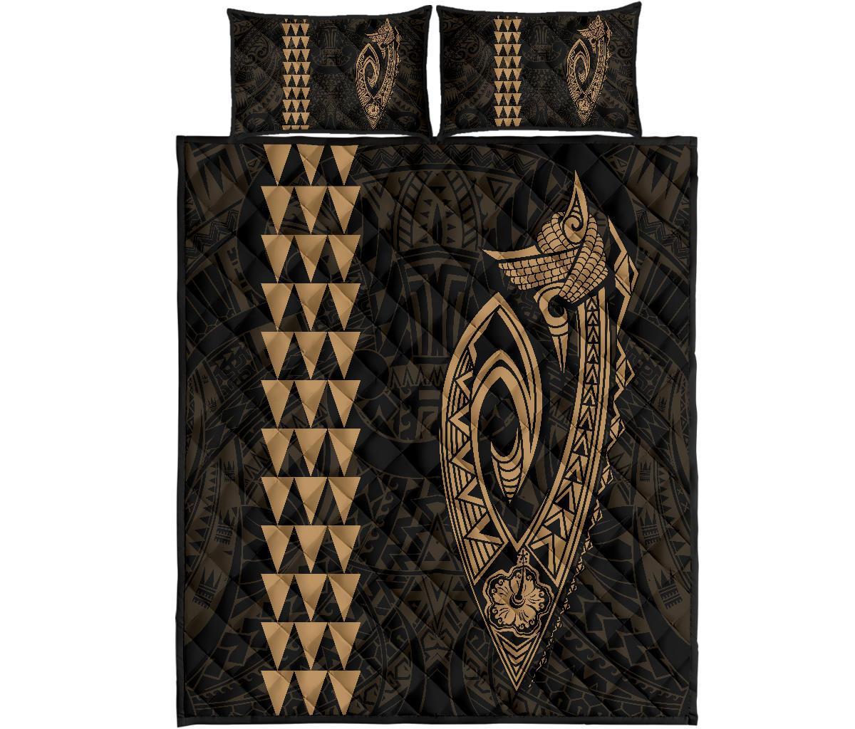 Hawaii Kakau Makau Fish Hook Polynesian Quilt Bed Set - Gold Gold - Polynesian Pride