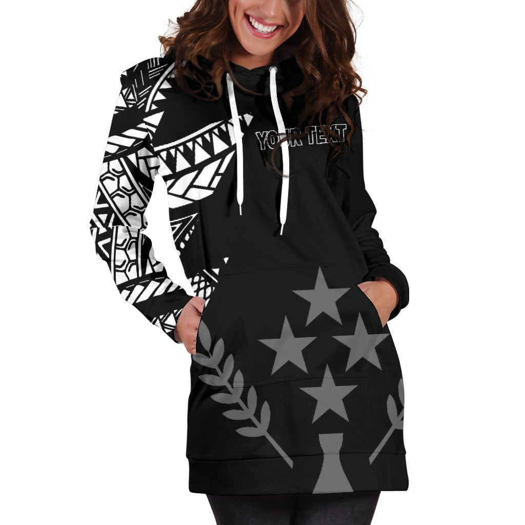 Kosrae Personalised Custom Women's Hoodie Dress - Micronesian Pattern Flash Black - Polynesian Pride