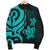 Fiji Polynesian Men Bomber Jacket - Turquoise Tentacle Turtle Crest - Polynesian Pride