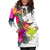 Hawaii Women's Hoodie Dress Polynesian Hibiscus White Pattern - Polynesian Pride