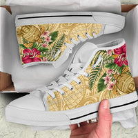 hawaiiHigh Top Shoe - Turtle High Top Shoe Strong Pattern Hibiscus Plumeria AH - Polynesian Pride