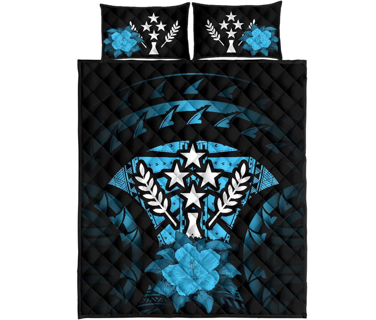 Kosrae Polynesian Quilt Bed Set Hibiscus Blue - Polynesian Pride