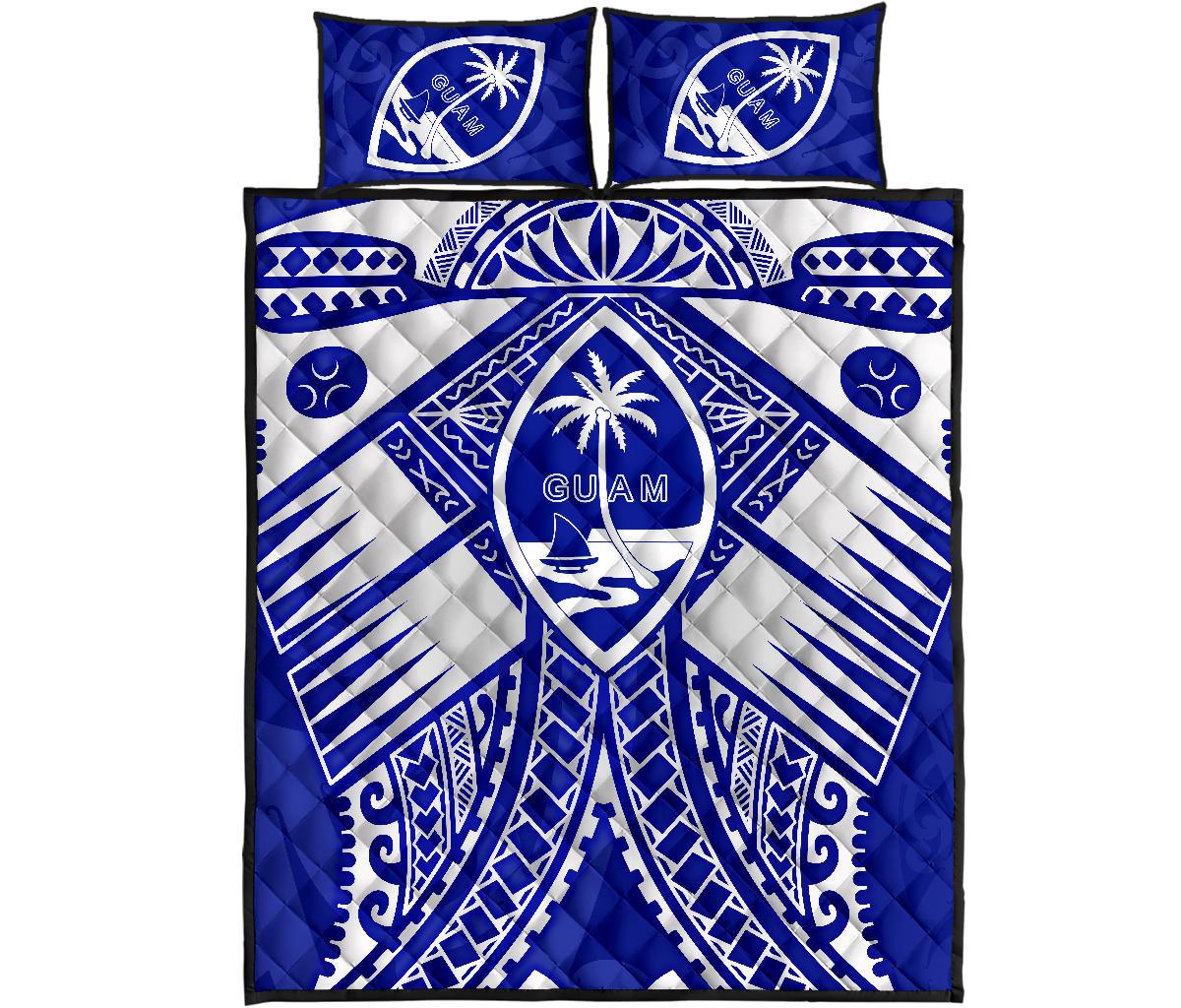 Guam Polynesian Quilt Bed Set - Guam White Seal with Polynesian Tattoo Ver 02 - Polynesian Pride