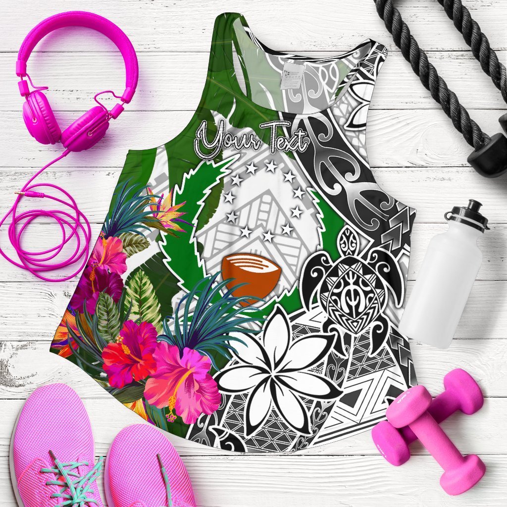 Pohnpei Custom Personalised Women's Racerback Tank White - Turtle Plumeria Banana Leaf White - Polynesian Pride