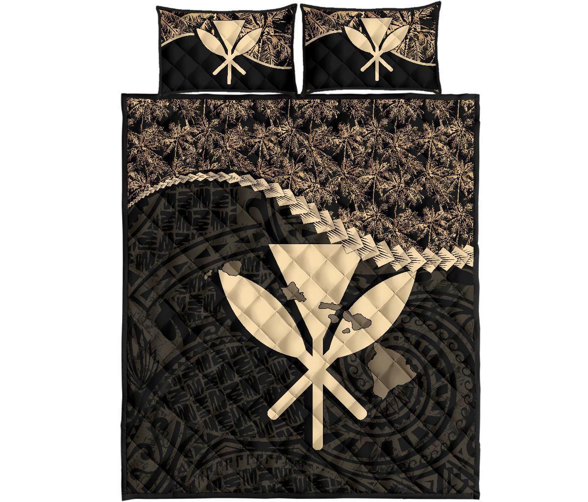 Kanaka Maoli Polynesian Quilt Bed Set Golden Coconut Golden - Polynesian Pride