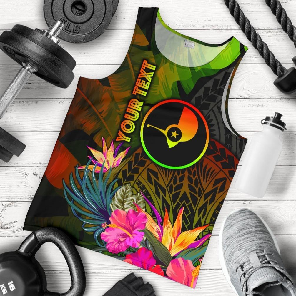 YAP Polynesian Personalised Men's Tank Top - Hibiscus and Banana Leaves Reggae - Polynesian Pride