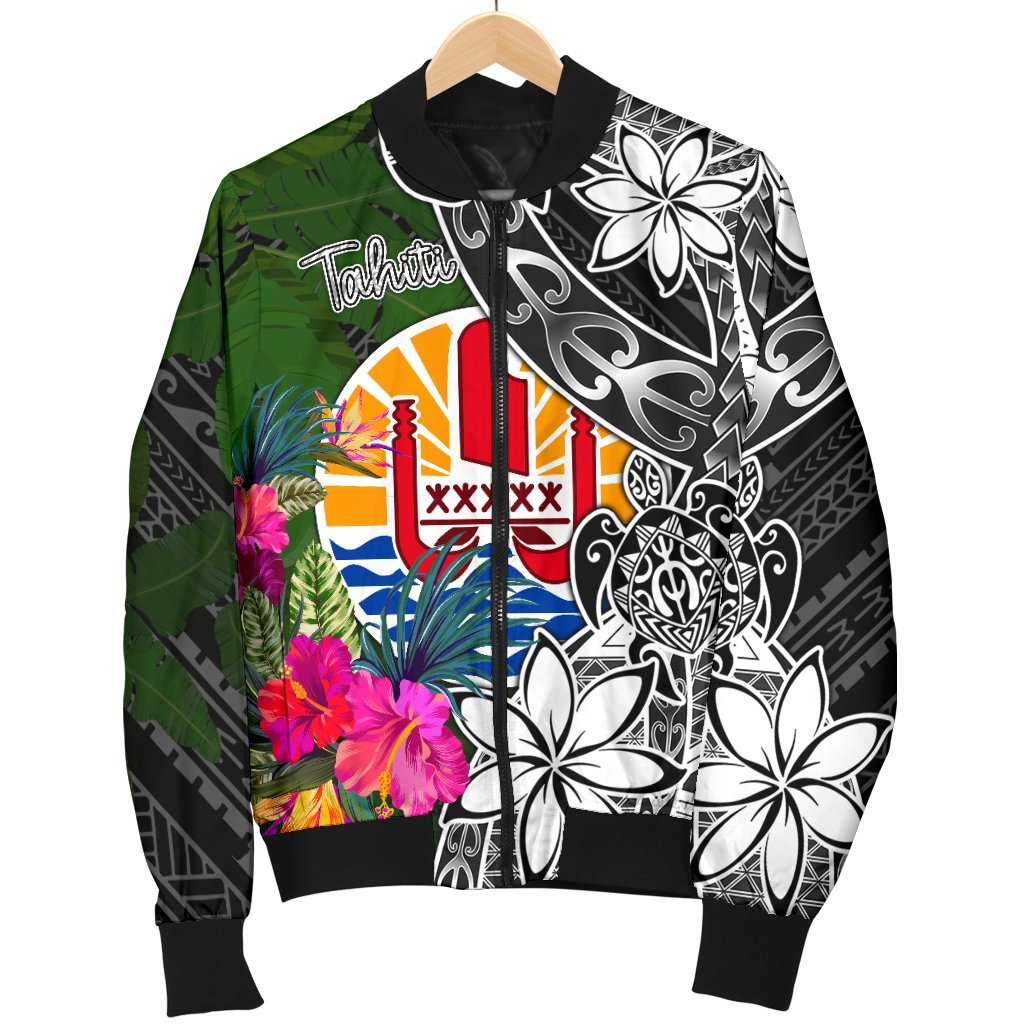 Tahiti Men Bomber Jacket - Turtle Plumeria Banana Leaf - Polynesian Pride