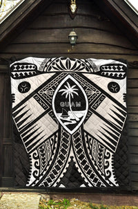 Guam Polynesian Premium Quilt - Guam White Seal with Polynesian Tattoo Ver 01 - Polynesian Pride