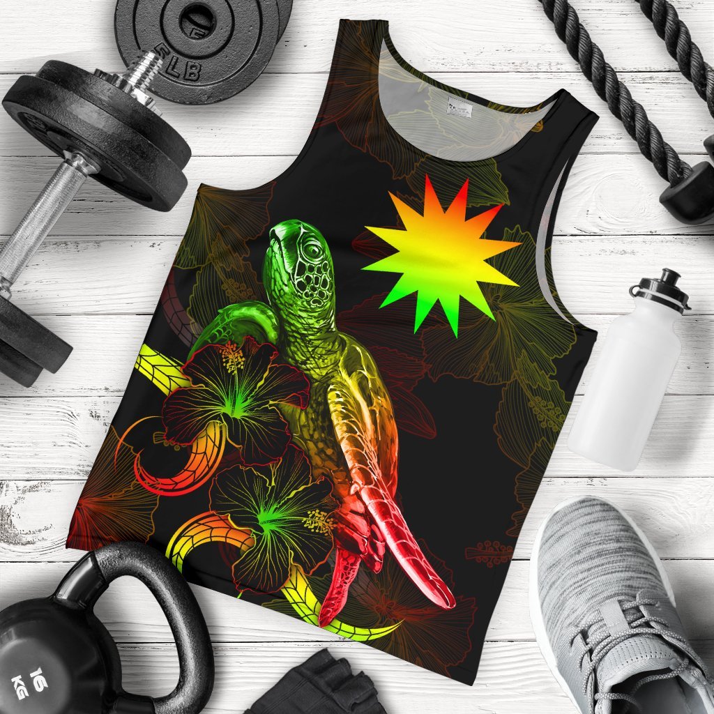 Nauru Polynesian Men Tank Top - Turtle With Blooming Hibiscus Reggae Reggae - Polynesian Pride