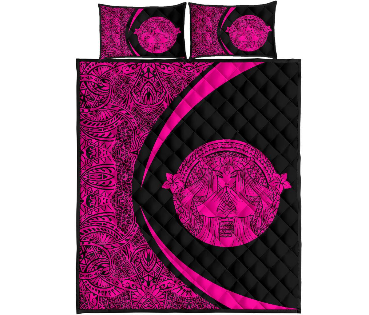 Hawaii Polynesian Pele Mauna Kea Quilt Bed Set Circle Style Pink Art - Polynesian Pride