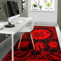 Hawaii Map Honu Hibiscus Polynesian Area Rug Red AH - Polynesian Pride