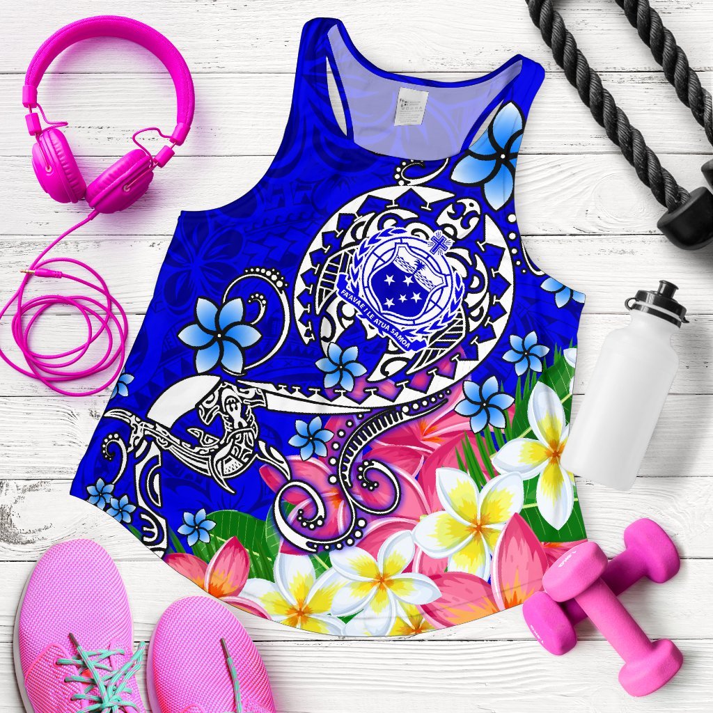 Samoa Women's Racerback Tank - Turtle Plumeria (Blue) Blue - Polynesian Pride