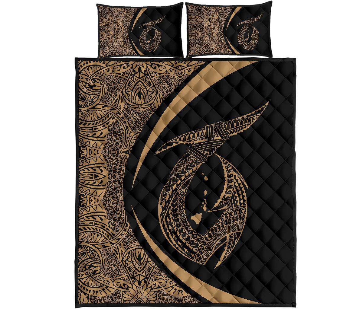 Hawaii Fish Hook Polynesian Quilt Bed Set - Circle Style Gold Gold - Polynesian Pride