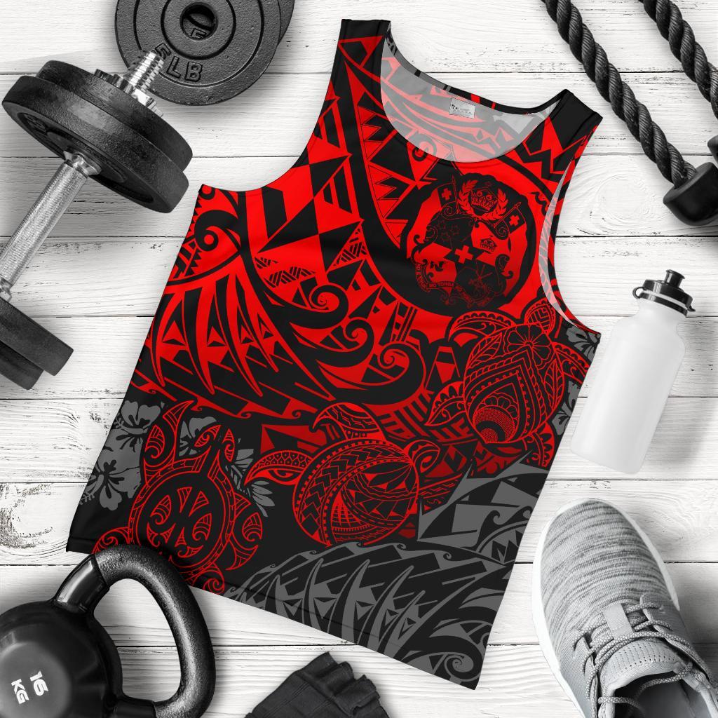 Tonga Polynesian Tank Top (Men) - Red Turtle Flowing Red - Polynesian Pride