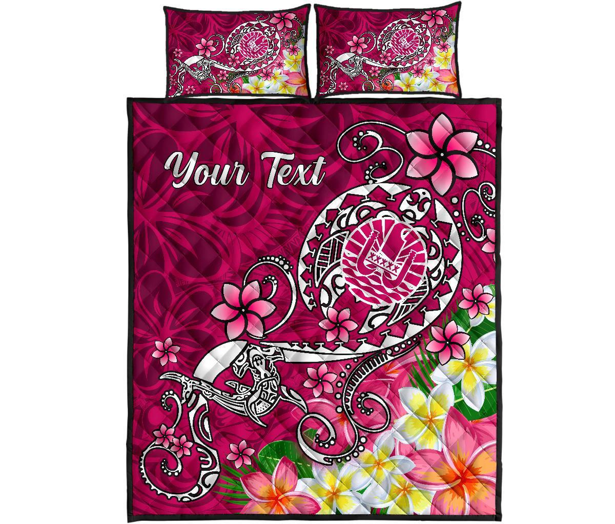 Tahiti Custom Personalised Quilt Bed Set - Turtle Plumeria (Pink) - Polynesian Pride