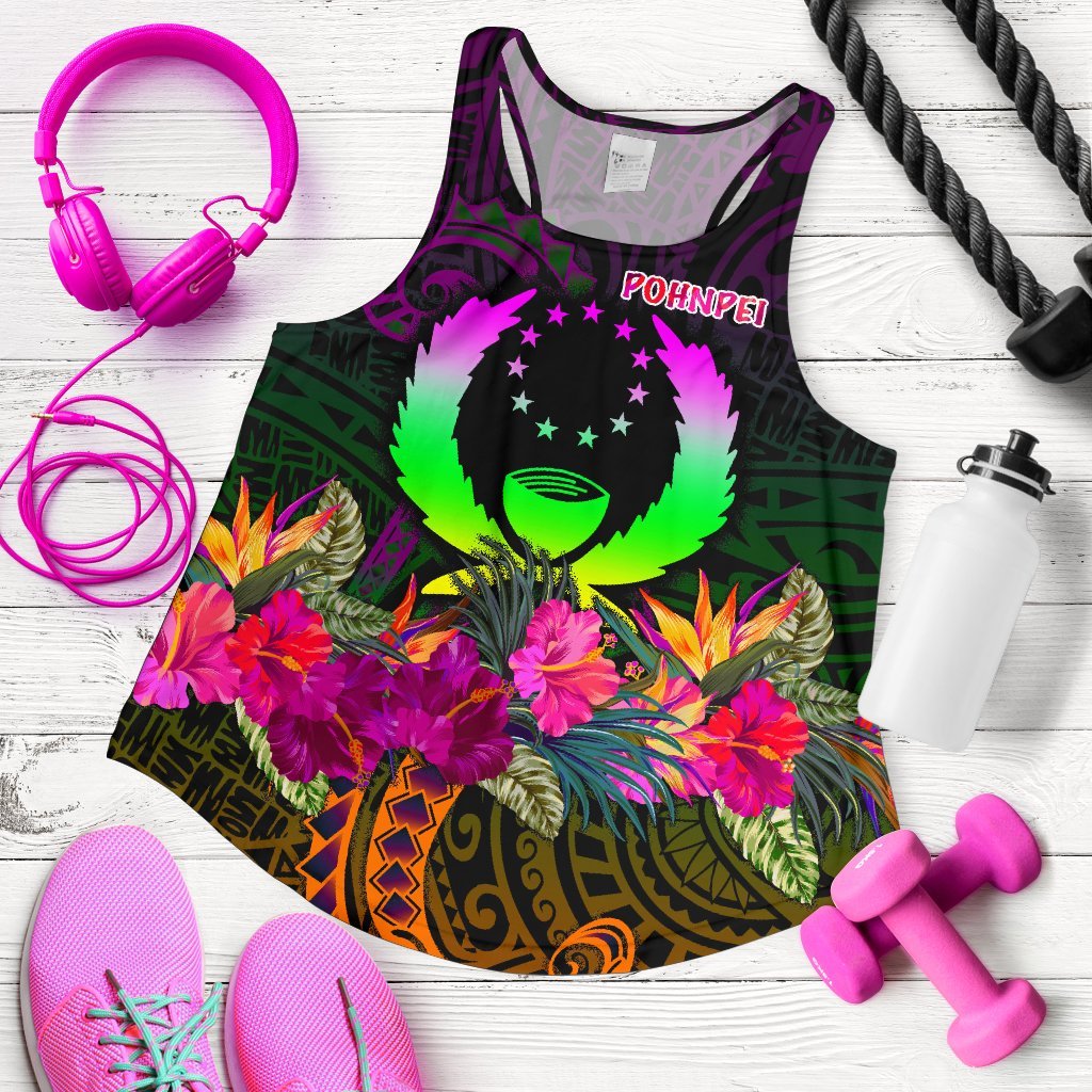 Pohnpei Women's Racerback Tank - Summer Hibiscus Art - Polynesian Pride