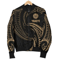 Tahiti Polynesian Men's Bomber Jacket - Gold Tribal Wave Black - Polynesian Pride
